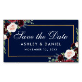 Bourgogne Bloemenblauw Save The Date Mini Magnet Magnetisch Visitekaartje (Voorkant)