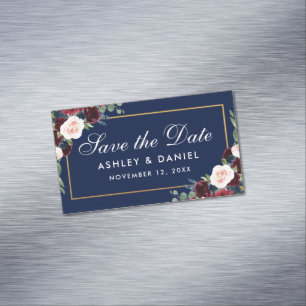 Bourgogne Bloemenblauw Save The Date Mini Magnet Magnetisch Visitekaartje