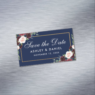 Bourgogne Bloemenblauw Save The Date Mini Magnet Magnetisch Visitekaartje