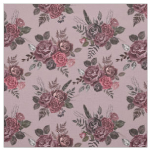 Bourgogne Bloemenboeket op Medium Grijs Roze Stof