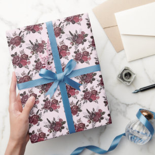 Bourgogne Bloemenboeket op Roze limonade Cadeaupapier