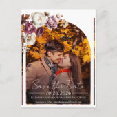 Bourgogne Bloemenboog Fotobruiloft Bewaar de datum Briefkaart (Voorkant)