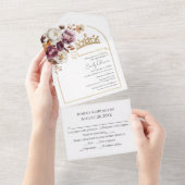 Bourgogne Bloemenboog Herfst Quinceanera All In One Uitnodiging (Afscheurbaar)