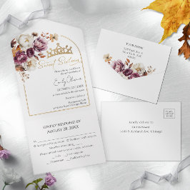 Bourgogne Bloemenboog Herfst Sweet 16 All In One Uitnodiging