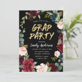 Bourgogne bloemenborstel script zwart afstudeerfee kaart (Staand voorkant)