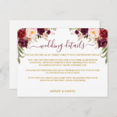 Bourgogne Bloemenbruiloft Details Gouden Inzetstuk Briefkaart (Voorkant / Achterkant)