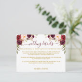 Bourgogne Bloemenbruiloft Details Gouden Inzetstuk Briefkaart (Staand voorkant)