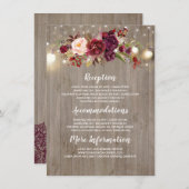 Bourgogne Bloemenbruiloft Informatie Gast Kaart (Voorkant / Achterkant)