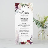Bourgogne Bloemenbruiloft Menu Kaart (Staand voorkant)