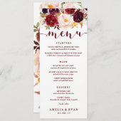 Bourgogne Bloemenbruiloft Menu Kaart (Voorkant / Achterkant)