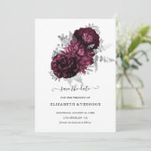 Bourgogne Bloemenbruiloft met Damask details Save The Date (Staand voorkant)