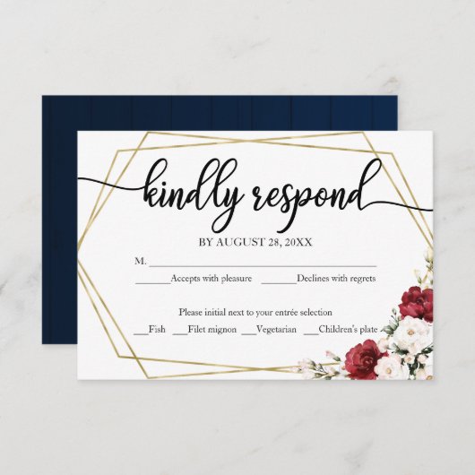 Bourgogne Bloemenbruiloft RSVP Kaart Behuizing Kaa (Voorkant / Achterkant)