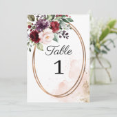 Bourgogne Bloemenbruiloft Tafelnummer (Staand voorkant)