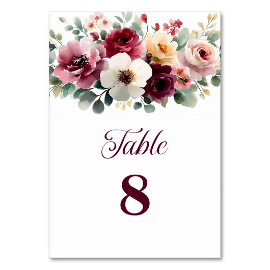 Bourgogne Bloemenbruiloft Tafelnummer (Achterkant)