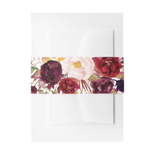 Bourgogne Bloemenbruiloft Uitnodiging Belly Band Uitnodigingen Wikkel (Voorkant Voorbeeld)