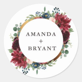 Bourgogne bloemengoud lijst ronde sticker