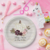 Bourgogne Bloemengoud Wit Pompoen Baby shower Papieren Bordje (Feest)