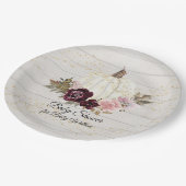 Bourgogne Bloemengoud Wit Pompoen Baby shower Papieren Bordje (Gekanteld)