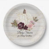 Bourgogne Bloemengoud Wit Pompoen Baby shower Papieren Bordje (Voorkant)