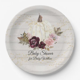 Bourgogne Bloemengoud Wit Pompoen Baby shower Papieren Bordje