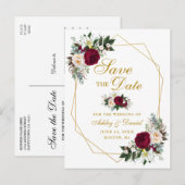 Bourgogne Bloemengroen Goud Bewaar de datum Aankondigingskaart (Voorkant / Achterkant)