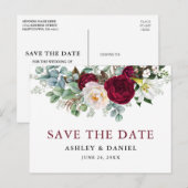 Bourgogne bloemengroen sparen de datum briefkaart (Voorkant / Achterkant)