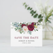 Bourgogne bloemengroen sparen de datum briefkaart (Staand voorkant)