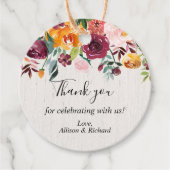 Bourgogne bloemenherfst rustieke waterverf elegant bedankjes labels (Voorkant)