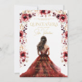 Bourgogne Bloemenjurk Floral Quinceañera Kaart (Voorkant)