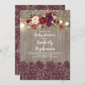 Bourgogne Bloemenkant Rustiek Baby shower Kaart (Voorkant / Achterkant)