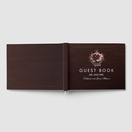 Bourgogne Bloemenlantaarn Rustieke herfst bruiloft Gastenboek (Volledig)