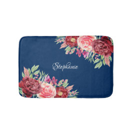 Bourgogne Bloemenmarine blauw Badmat