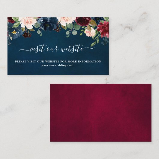 Bourgogne Bloemenmarine bruiloft website Informatiekaartje (Voorkant / Achterkant)