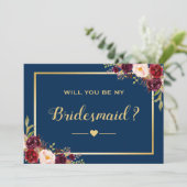 Bourgogne Bloemenmarine zal je mijn bruidsmeisje z Kaart (Staand voorkant)