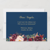 Bourgogne Bloemenmarine zal je mijn bruidsmeisje z Kaart (Achterkant)