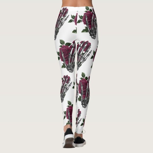 Bourgogne Bloemenskelet Hand Gotisch Leggings (Achterkant)