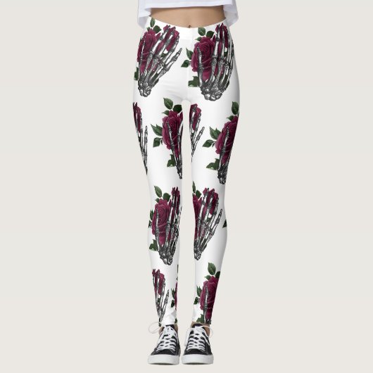 Bourgogne Bloemenskelet Hand Gotisch Leggings (Voorkant)