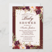 Bourgogne bloemensprankeling Baby shower Uitnodigi Kaart (Voorkant)