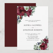 Bourgogne Bloemenvakantie groen Winter bruiloft Kaart (Voorkant / Achterkant)