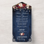 Bourgogne Bloemenverlichting Kant Blauw Hout Bruil All In One Uitnodiging (Binnen)