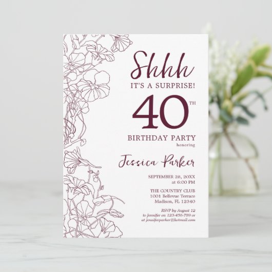 Bourgogne Bloemenverrassing 40e verjaardag Kaart (Staand voorkant)