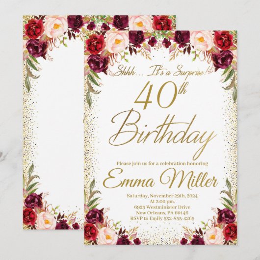 Bourgogne Bloemenverrassing 40e verjaardag Kaart (Voorkant / Achterkant)