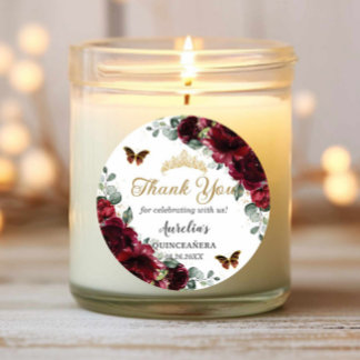Bourgogne Bloemenvlinders Prinses Gouden Favor Ronde Sticker