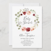 Bourgogne Bloemgroen Eucalyptus Baby shower Kaart (Voorkant)