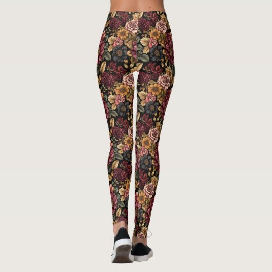 Bourgogne bloemmotief leggings (Achterkant)