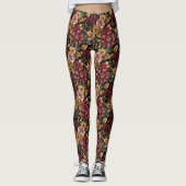 Bourgogne bloemmotief leggings (Voorkant)