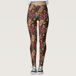 Bourgogne bloemmotief leggings