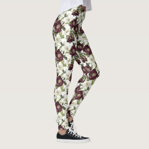 Bourgogne bloemmotief leggings