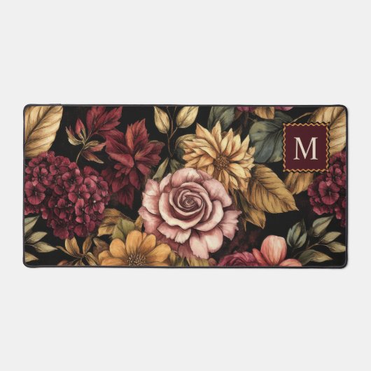 Bourgogne bloemmotief monogram bureaumat (Voorkant)