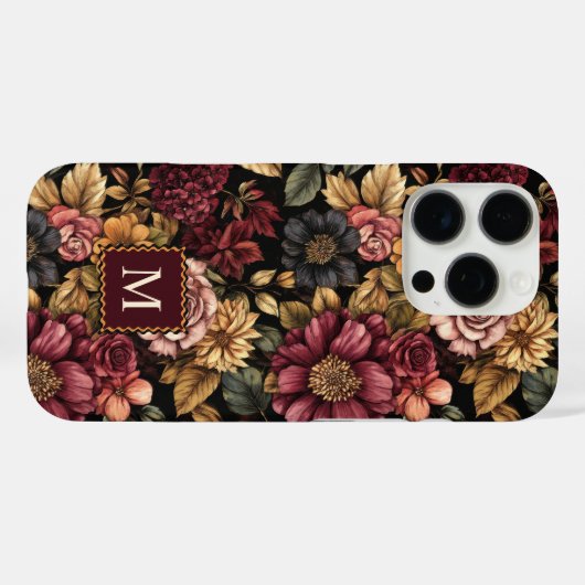 Bourgogne bloemmotief monogram Case-Mate iPhone case (Achterkant (horizontaal))